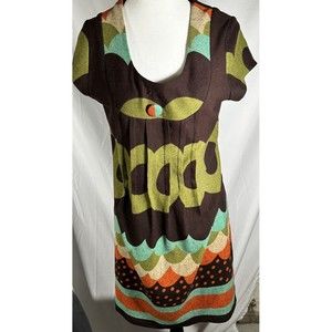 UK Tenki Fall Multi-Colored Tunic Dress Style Soft Knit Size M/L Short Sleeves